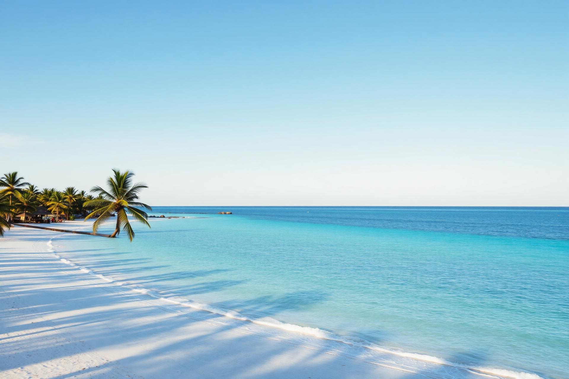 Tropical beach with turquoise water and palm trees